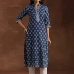 Indigo Printed Cotton Straight Kurta