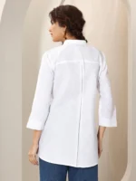 White Cotton Blend Straight Short Kurti - Image 2