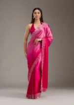 Rani Pink Swarovski Satin Saree - Image 4
